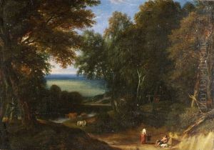Sudliche Landschaft Mit Waldungen, Rastenden Hirten Und Weidendem Vieh by Johannes (Jan) Glauber
