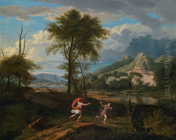 Apollo Und Daphne In Einer Hugeligen Landschaft (+ Rastende Schafer In Einer Arkadischen Ideallandschaft; Pair) - view 1