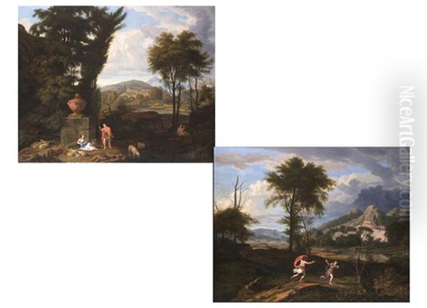Apollo Und Daphne In Einer Hugeligen Landschaft (+ Rastende Schafer In Arkadischer Ideallandschaft; 2 Works) - view 1