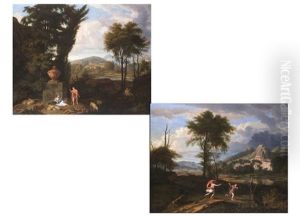 Apollo Und Daphne In Einer Hugeligen Landschaft (+ Rastende Schafer In Arkadischer Ideallandschaft; 2 Works) by Johannes (Jan) Glauber