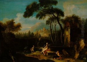 Arkadische Landschaft Mit Leda Und Dem Schwan An Einem Brunnen