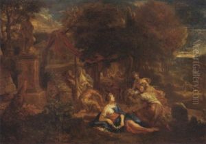 A Classical Landscape With An Altar, A Banquet And Maidens With Flowers And Doves In The Foreground