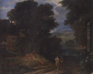 An Italianate Landscape With Figures On A Path by Johannes (Jan) Glauber