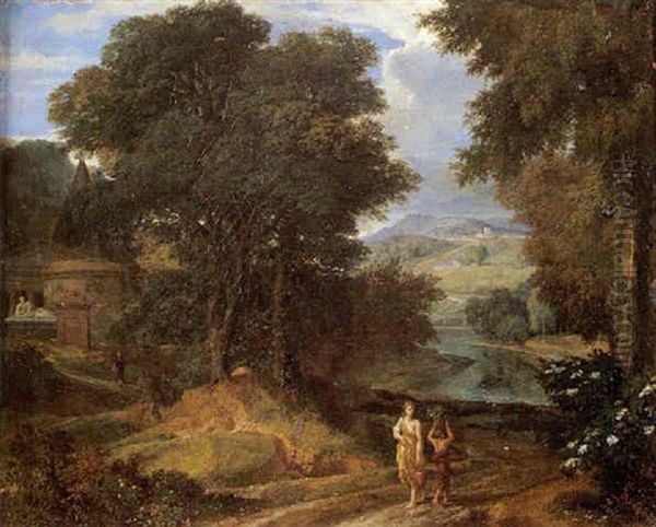 Paysage Classique De La Campagne Italienne Avec Deux Personnages - view 1