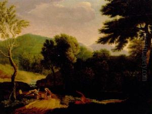 Pastoralt Landskab Med Tre Personer I Forgrunden by Johannes (Jan) Glauber