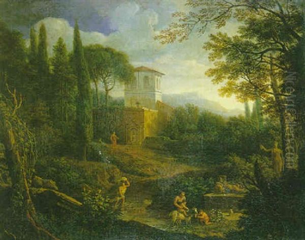 Paysage De Riviere Dans La Campagne Romaine, Anime De Personnages - view 1