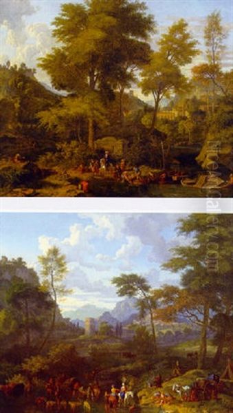 A Classical River Landscape With Figures Unloading A Boat, A Town Beyond - view 1