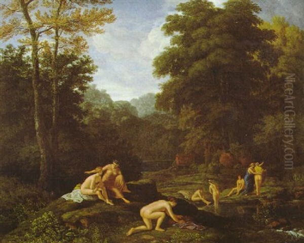 Waldlichtung Mit Einem Bach Und Badenden Nymphen - view 1
