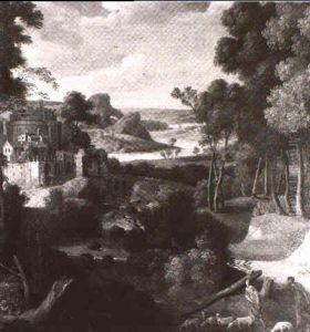 Italienische Fluslandschaft Mit Hirten Und Schafen Vorn Am Wasser thumbnail