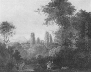 Wooded Landscape With Bathers by Johannes (Jan) Glauber