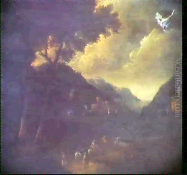 Italianate Landscape With Horseman And Countrymen By Fishinginlet With Roman Buildings - view 1