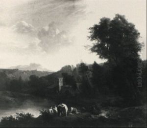 A Southern Landscape With Bathers By A Lake