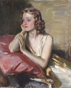 Portrait Of Rai Resting On A Pink Cushion by Wilfred Gabriel De Glehn