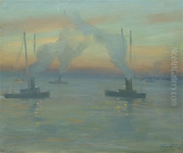 Tugs At Dusk, Possibly New York Bay - view 1