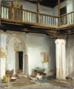 A Courtyard In Granada, Spain by Wilfred Gabriel De Glehn