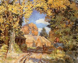 A Sussex Farm - The Rick Yard, West Burton by Wilfred Gabriel De Glehn