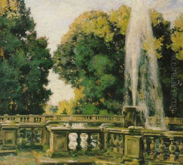 Fountain In A Landscaped Garden - view 1