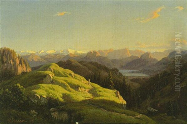 Alm Im Gebirge Mit Blick Auf Einen Gebirgssee - view 1