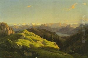 Alm Im Gebirge Mit Blick Auf Einen Gebirgssee Alm Im Gebirge Mit Blick Auf Einen Gebirgssee