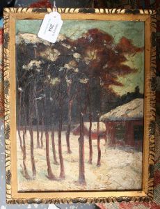 View Of A Snowy Woodland With Chalets by Henrik Backer