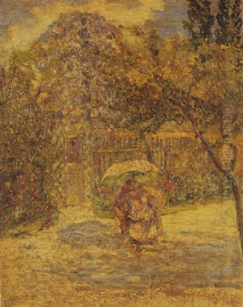 Jeune Femme A L'ombrelle Dans Un Jardin - view 1