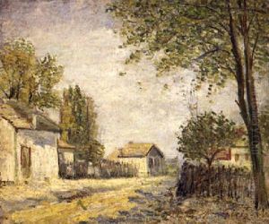 Dorfstrase Mit Hausern In Sommerlicher Landschaft