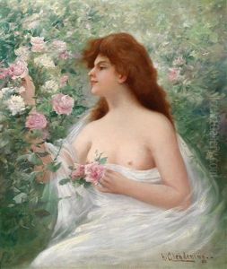 Junge Frau Rosen Pfluckend Junge Frau Rosen Pfluckend
