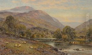 A Mountainous River Landscape With Sheep by Alfred Glendening Jr.