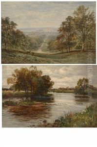 The Long Walk, Great Park, Windsor; A River Landscape With Figures Reaping In The Distance (pair)
