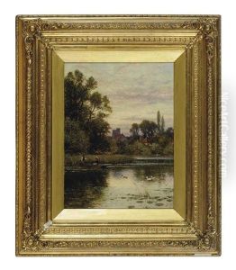 Rowing On A Pond With A Village Beyond Rowing On A Pond With A Village Beyond