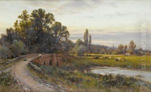 A View Of Houghton Bridge Looking Towards Bury, West Sussex by Alfred Glendening Jr.