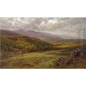 A River Landscape In Yorkshire by Alfred Glendening Jr.