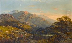 Figures In A Highland Landscape At Sunset
