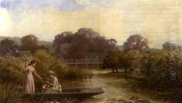 Two Young Ladies Punting On The Pond - view 1