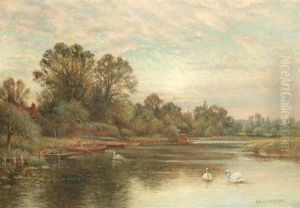 River Landscape With Swans by Alfred Augustus Glendening Sr.