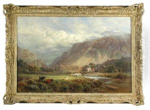 Cattle And A Fisherman In A View Of The Lake District