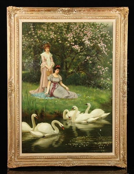 Women Feeding Swans - view 1