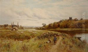 A View Of Belaugh On The Bure, Norfolk by Alfred Augustus Glendening Sr.