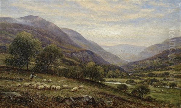 A Shepherd And His Flock In A Mountain Valley - view 1