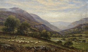 A Shepherd And His Flock In A Mountain Valley by Alfred Augustus Glendening Sr.