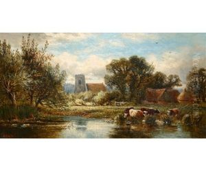 Cattle Watering by Alfred Augustus Glendening Sr.