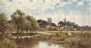 Cattle Watering, Kempstead-on-thames by Alfred Augustus Glendening Sr.