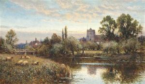 Sheep Grazing Before Wrotham Church, Twilight