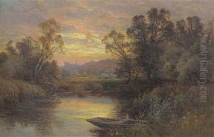 On The River Arun, Arundel Castle In The Distance by Alfred Augustus Glendening Sr.