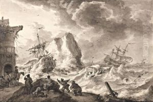 Schepen Op Woelig Water Voor De Kust