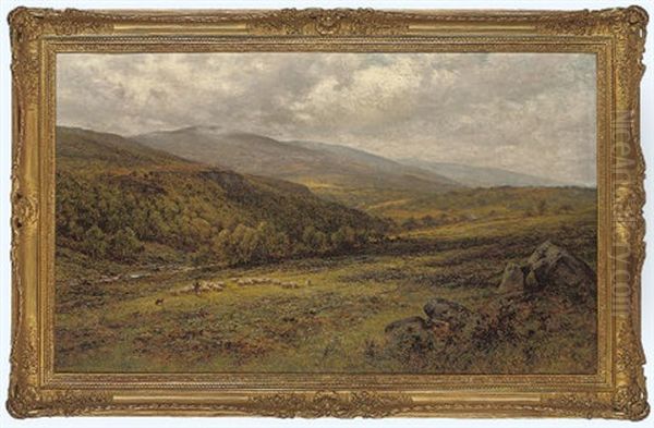 A Shepherd And His Flock On A Hillside In A River Valley - view 1