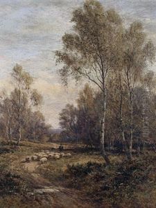 A Shepherd And His Flock In A Wooded Landscape by Alfred Augustus Glendening Sr.