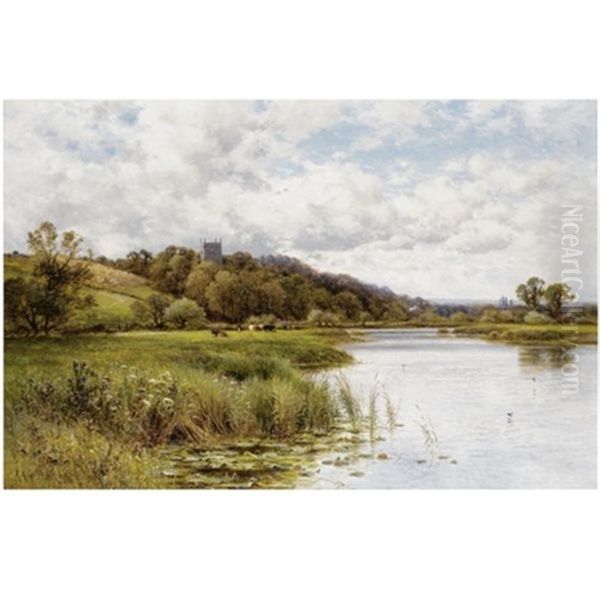 Cattle Grazing In A River Landscape With A Church Beyond - view 1