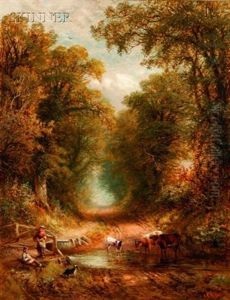 Herders At Stream by Alfred Augustus Glendening Sr.