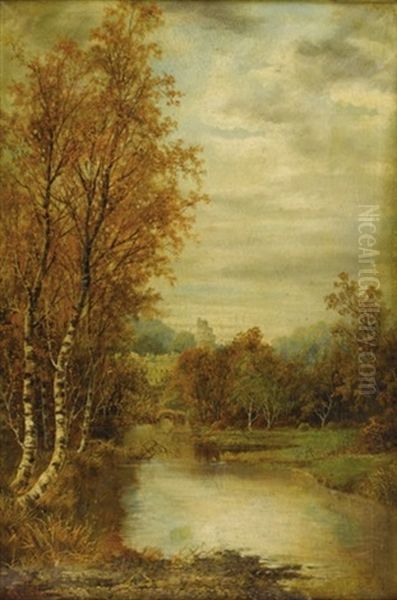 Autumn Landscape With Pond And Castle Tower - view 1